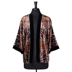 Chico's Women's Kimono Geometric Velvet Open Front Velour Cardigan Jacket 1 M/8